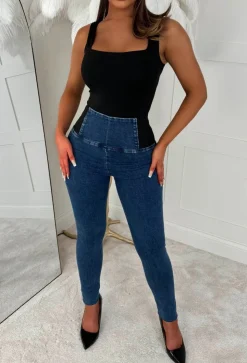 Agnes Mid Blue Stretch Denim Waist Cinching Jeans