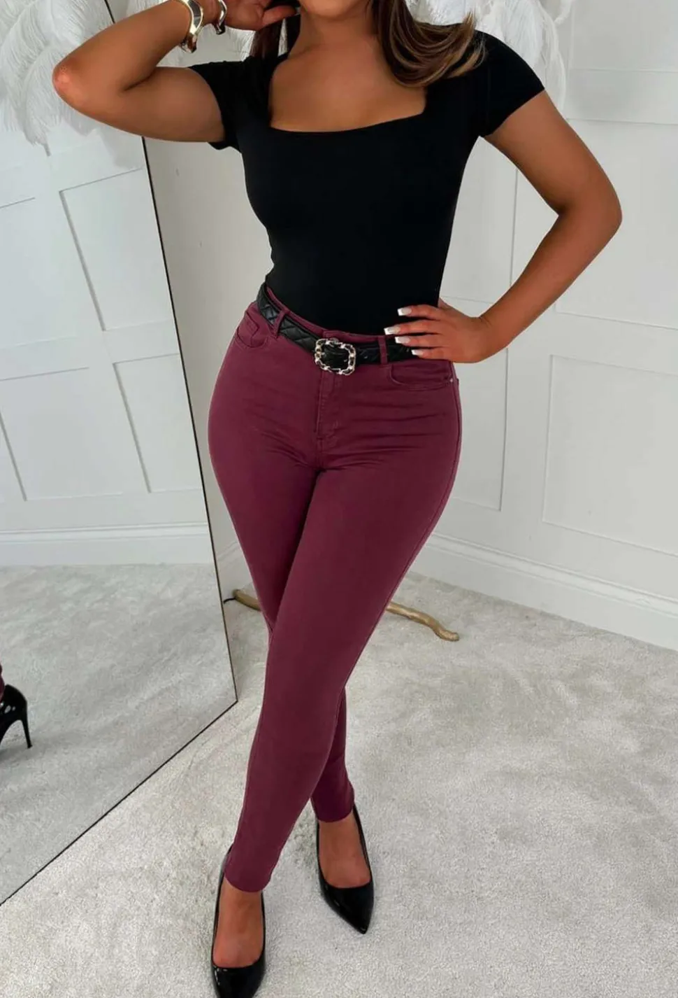 Alaia Wine Super Stretchy Skinny Jeans