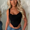 Alayna Black Stretch Drape Corset Top