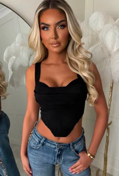 Alayna Black Stretch Drape Corset Top