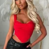 Alayna Red Stretch Drape Corset Top