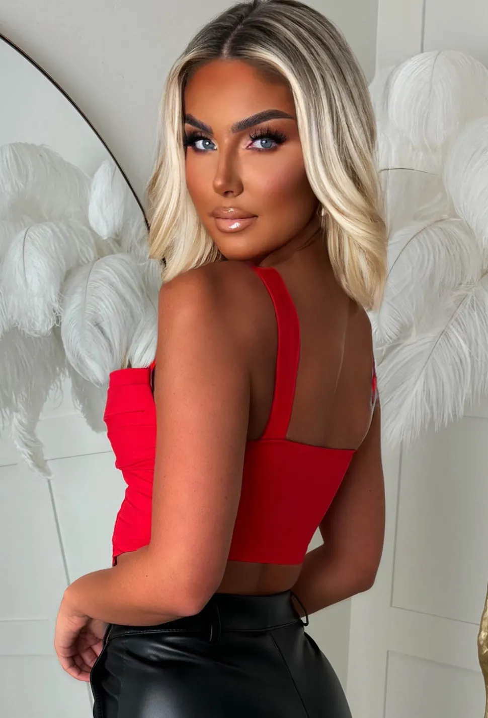 Alayna Red Stretch Drape Corset Top