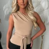 Alexandria Nude One Shoulder Tie Waist Top