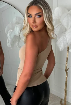 Alexandria Nude One Shoulder Tie Waist Top