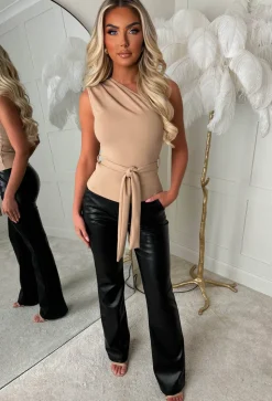 Alexandria Nude One Shoulder Tie Waist Top