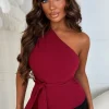 Alexandria Wine One Shoulder Tie Waist Top