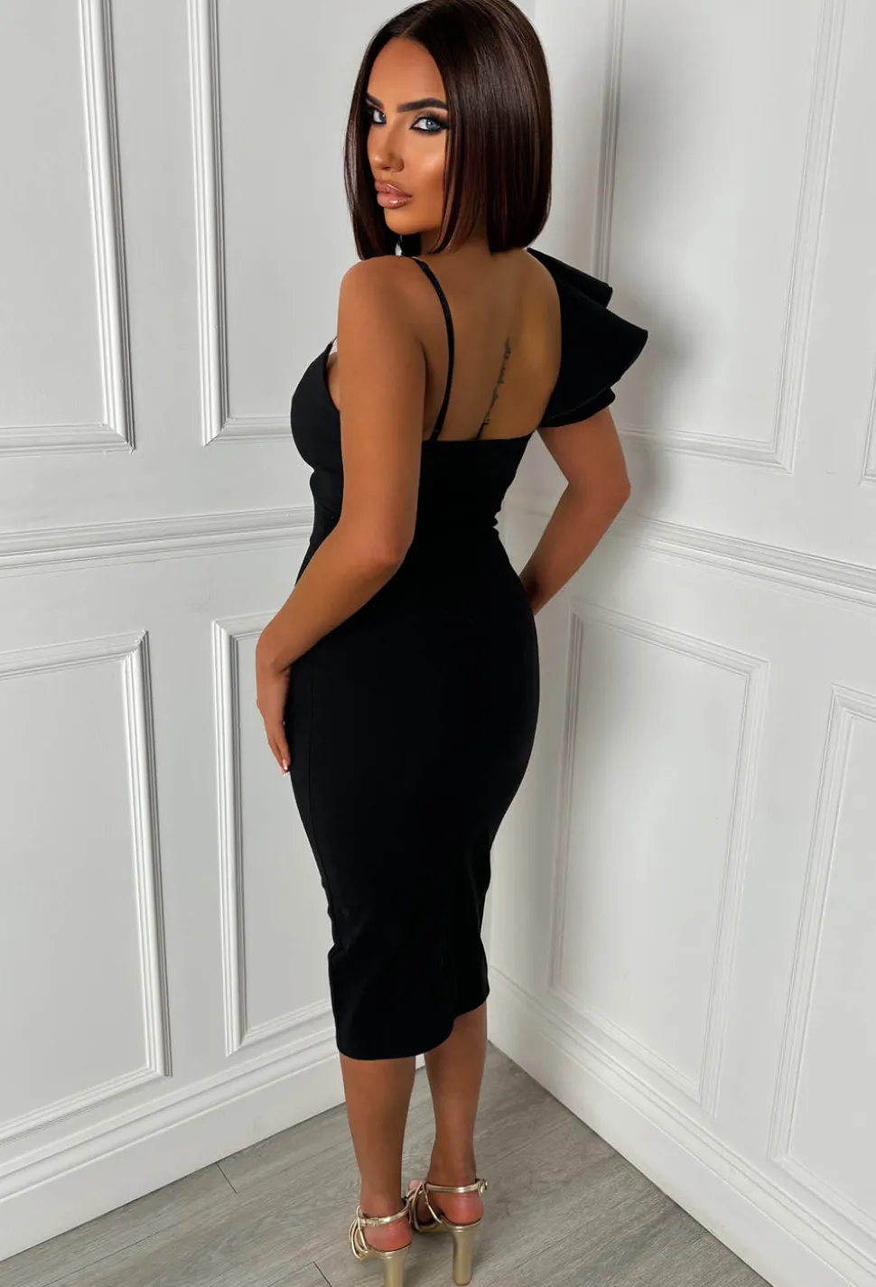 Alivia Black One Shoulder Cut Out Bandeau Dress