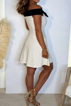 Always A Beauty Cream Stretch Bardot Skater Mini Dress