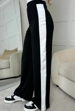 Always A Hero Black Wide Leg Side Stripe Stretch Trousers