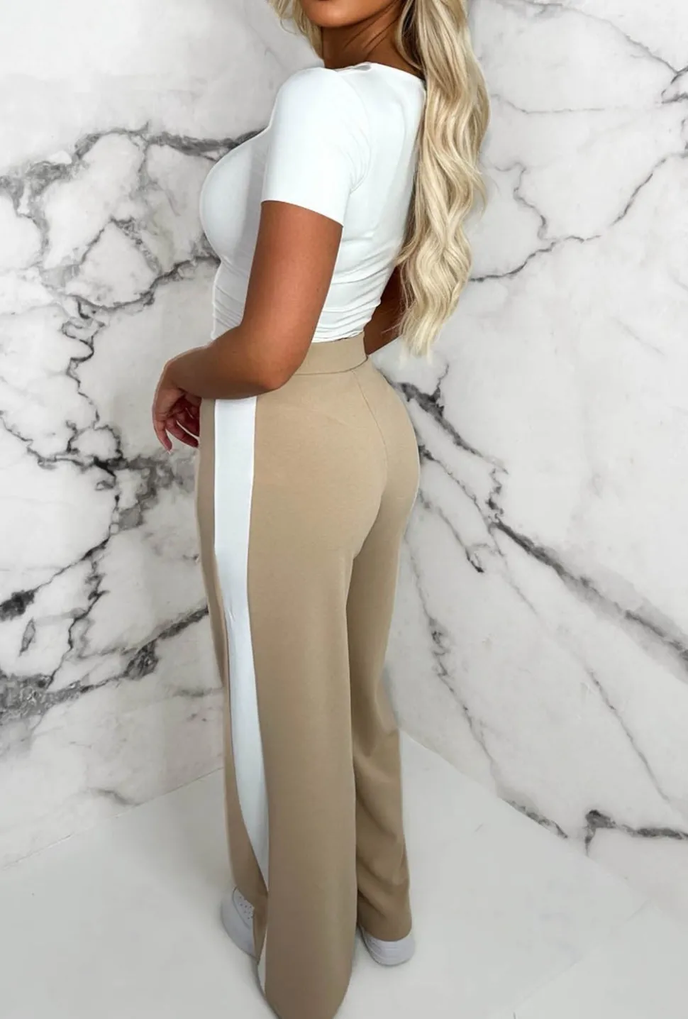 Always A Hero Stone Wide Side Stripe Stretch Trousers
