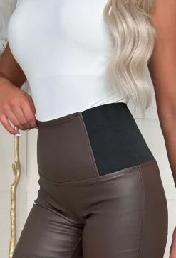 Always Cinched Brown Stretch Waist Band Coated Legging