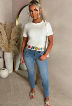 Always Daydreaming White Crochet Hem T-Shirt