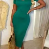 Always Essential Green Super Soft Comfort Jersey V-Neck Leg Split Midi Dress