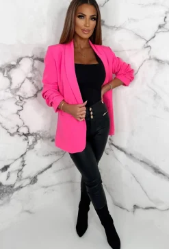 Always Iconic Hot Pink Shawl Ruched Sleeve Blazer