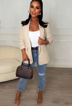 Always Iconic Nude Shawl Ruched Sleeve Blazer