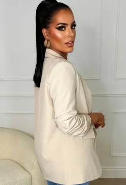 Always Iconic Nude Shawl Ruched Sleeve Blazer