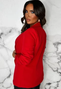Always Iconic Red Shawl Ruched Sleeve Blazer