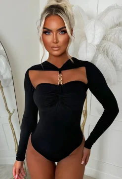 Always You Black Knot Gold Detail Stretch Bodysuit