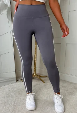 At My Leisure Grey Side Stripe Ruched Leggings