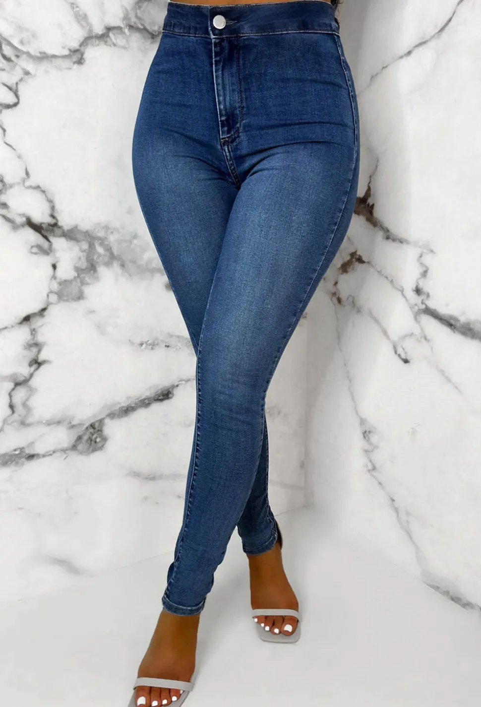 Authentic Chic Dark Blue Stretch Skinny Plain Front Jeans