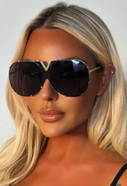 Aviator Baby Black Gold Detail Aviator Sunglasses