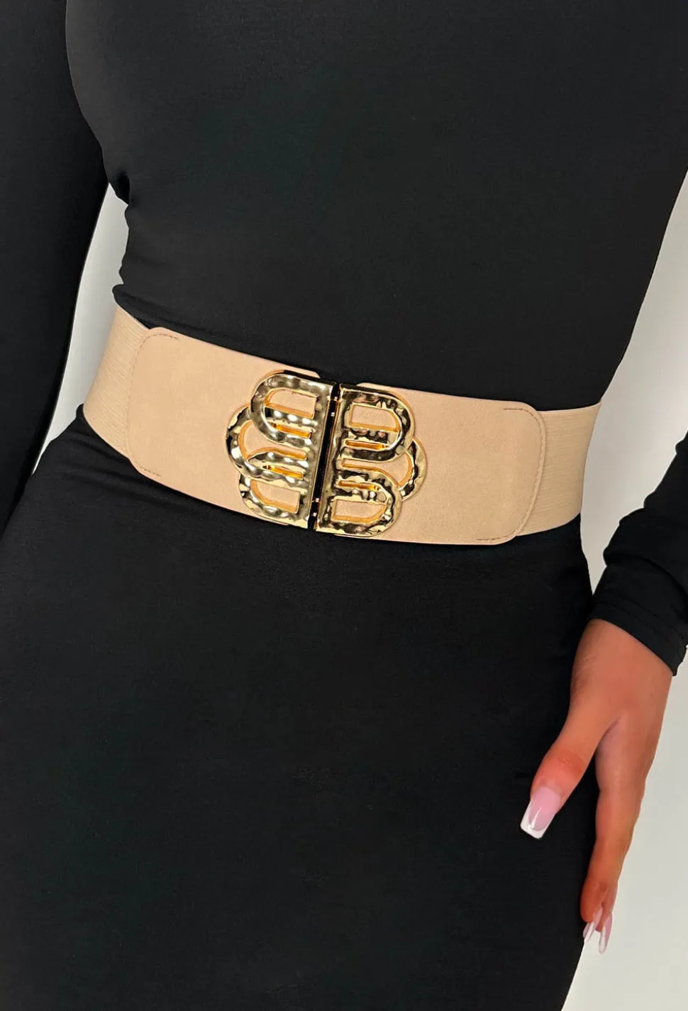 Babe Magnet Tan Gold Buckle Elasticated Belt