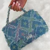 Baddie Glow Multi Denim Top Handle Flap Bag
