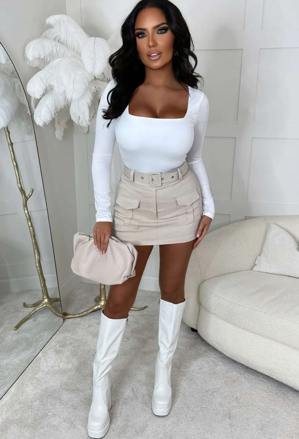 Bae For Tonight White Square Neck Long Sleeve Top