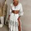 Bahama Breeze White Embroidered Boho Maxi Skirt Co-Ord