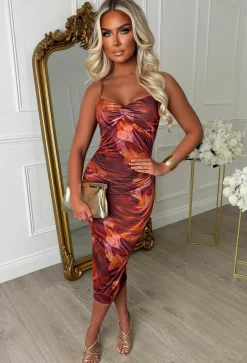 Bali Bliss Multi Marble Ruched Bust Cami Midi Dress