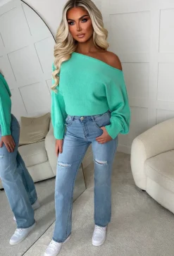 Barely Blush Teal Ultra Soft Off The Shoulder Jumper