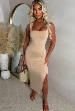 Basically Be Mine Mocha Square Neck Bodycon Dress