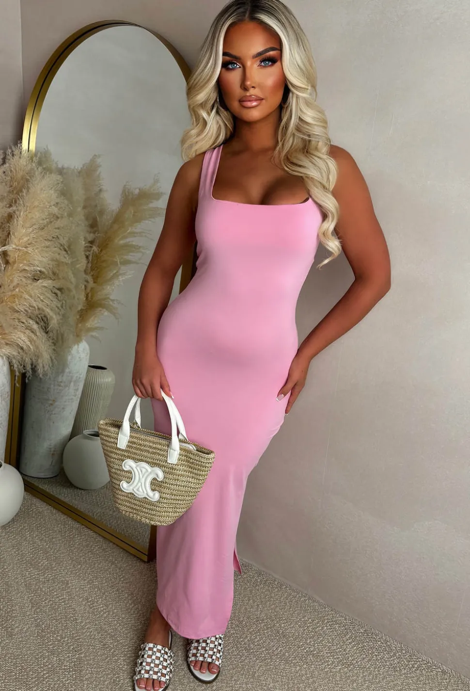 Basically Be Mine Pink Square Neck Bodycon Dress