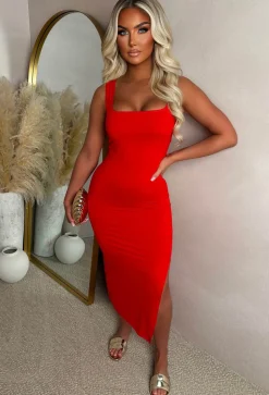 Basically Be Mine Red Square Neck Bodycon Dress