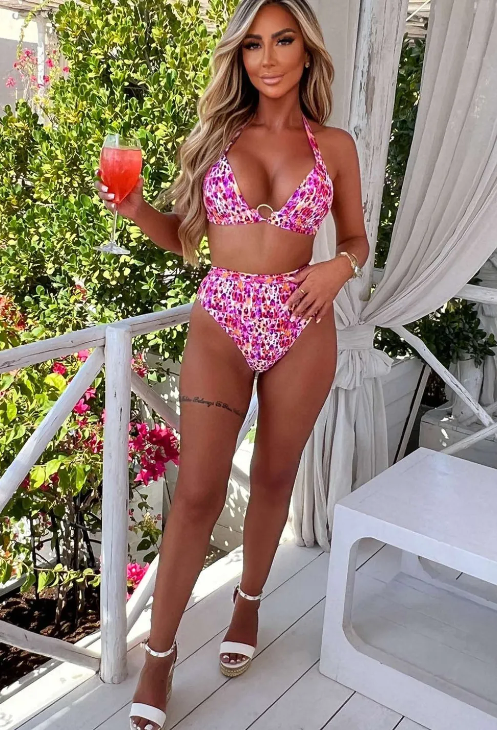 Beachy Allure Pink Printed Padded Cup Bikini With High Waist Brief