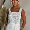 Beachy Vibes Cream Flower Crochet Crop Top