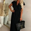 Best Believe Me Black Wrap Front Frill Sleeve Maxi Dress