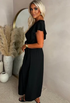 Best Believe Me Black Wrap Front Frill Sleeve Maxi Dress