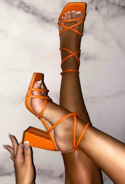 Best You Ever Had Orange Strap Block Heels