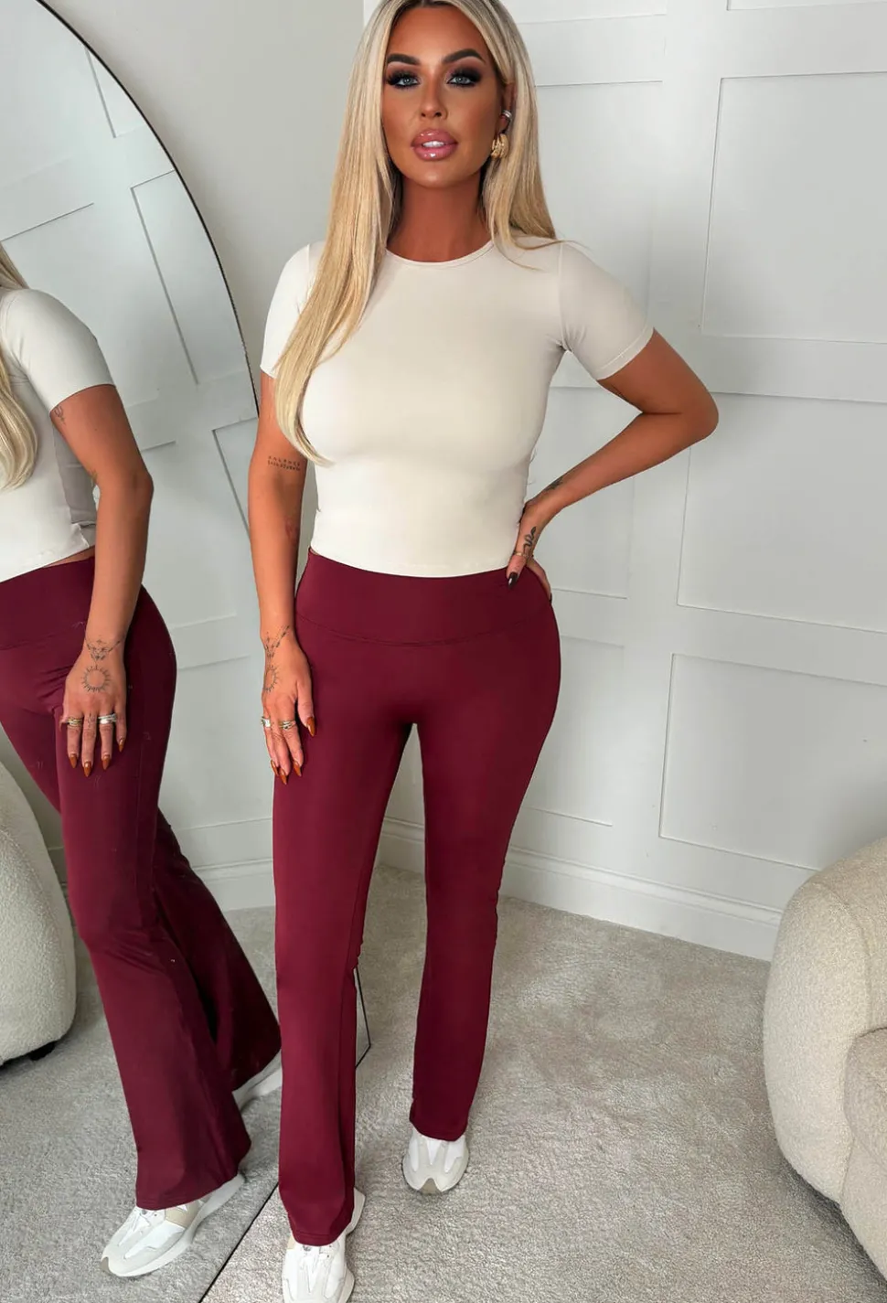 Better Shape Up Burgundy Ruched Flared Leggings