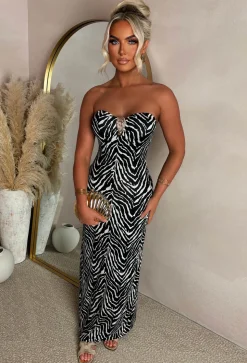 Beverly Babe Black Zebra Bandeau Maxi Dress
