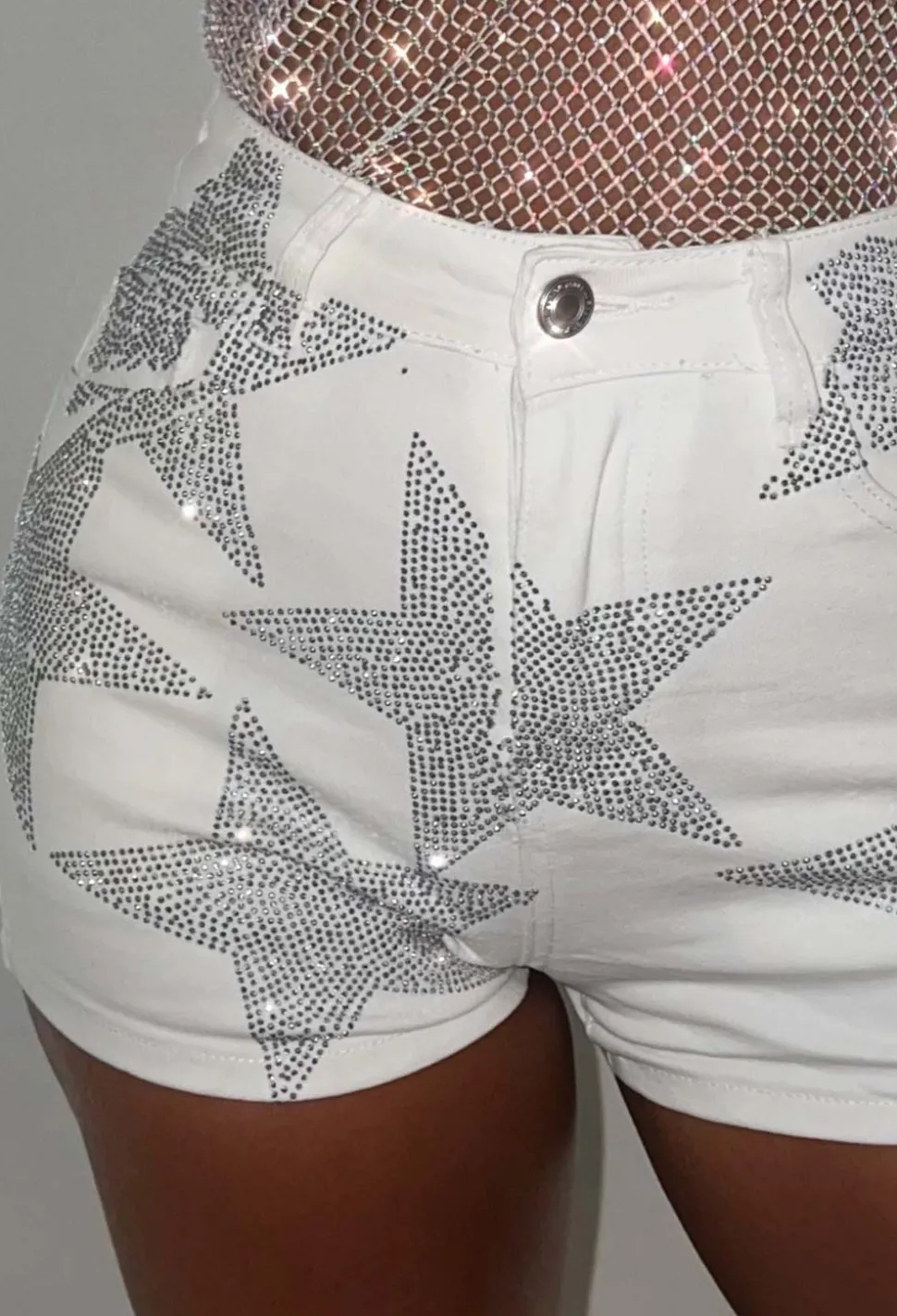 Blazing Star White Stretch Star Denim Shorts