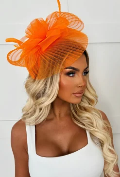 Blooming Romance Orange Net Floral Detail Fascinator