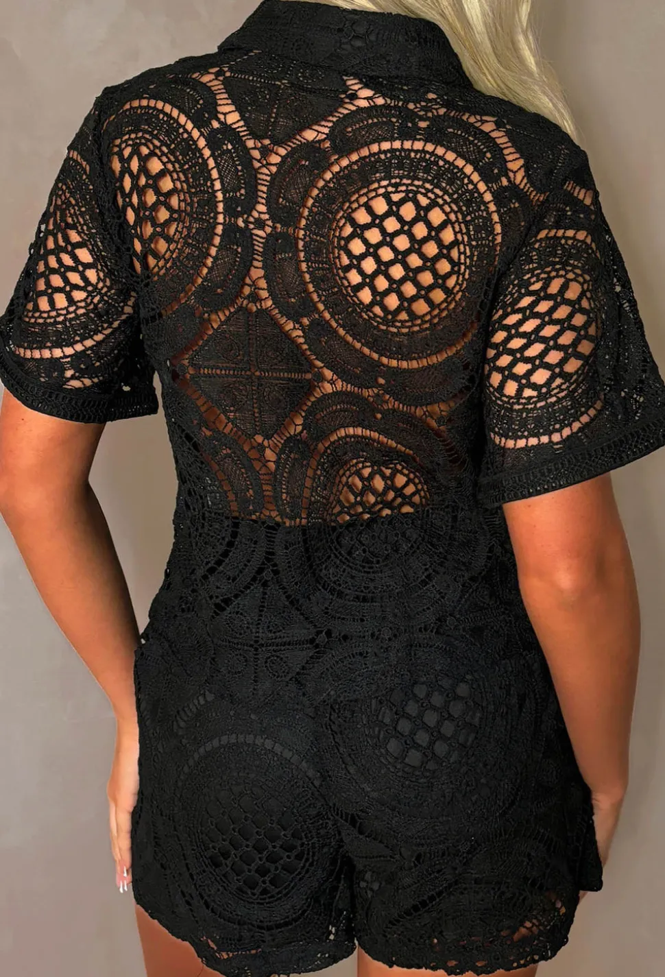 Bohemian Bliss Black Crochet Shirt And Shorts Co-Ord Set
