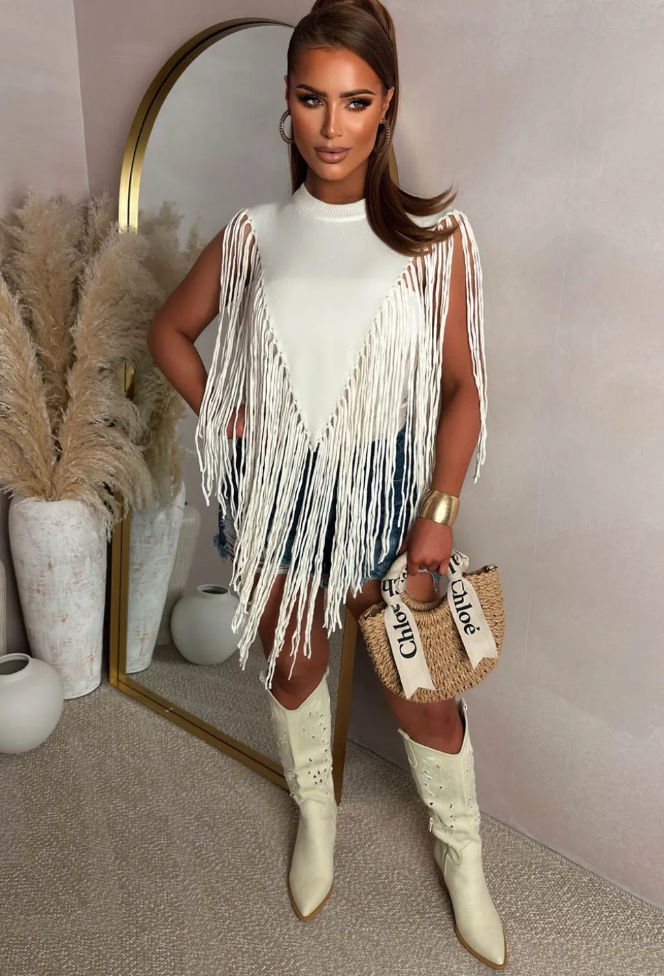Boho Baddie Cream Tassel Jumper