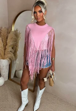 Boho Baddie Pink Tassel Jumper