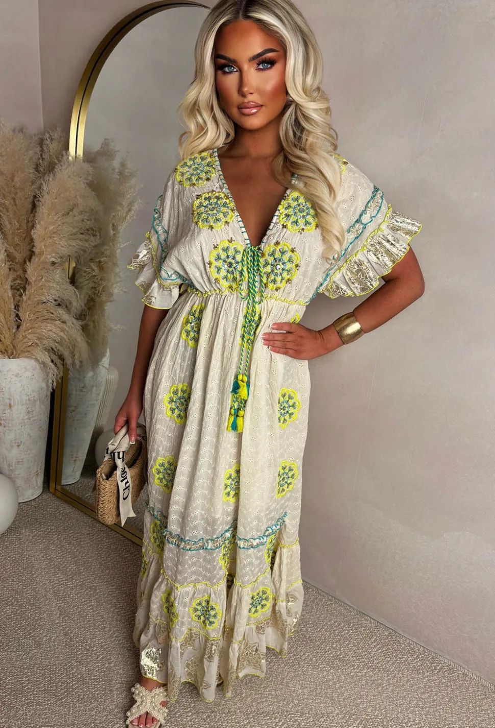 Boho Beautiful Multi Embroidered Boho Maxi Dress