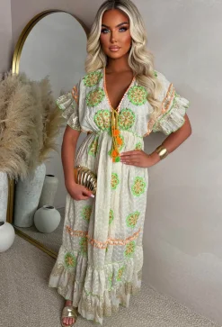 Boho Beautiful Orange Embroidered Boho Maxi Dress