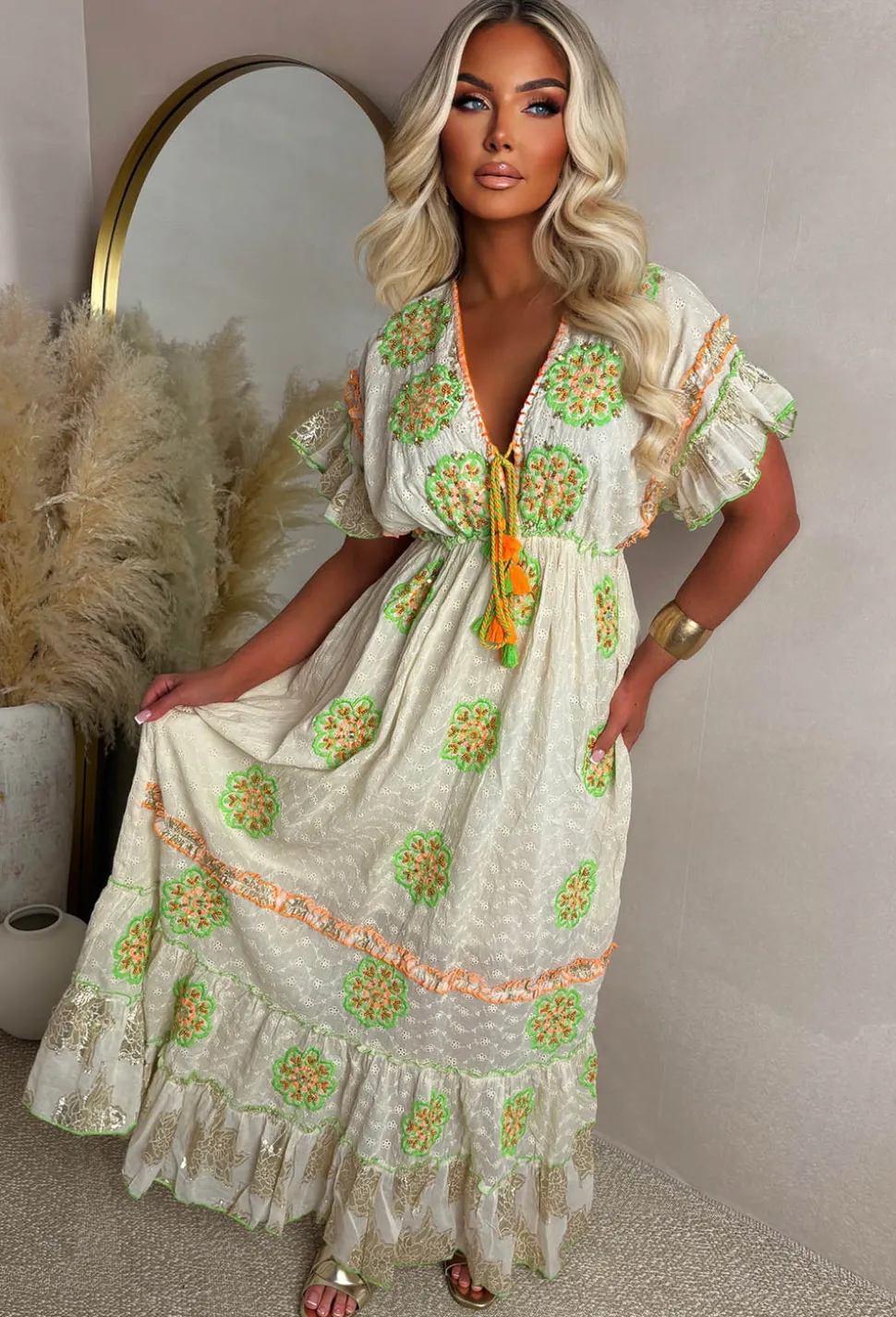 Boho Beautiful Orange Embroidered Boho Maxi Dress