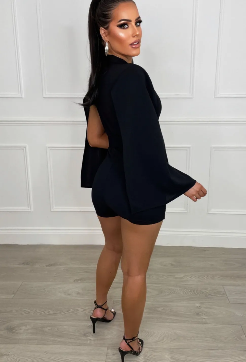 Bold Moves Black Drape Sleeve Belted Playsuit